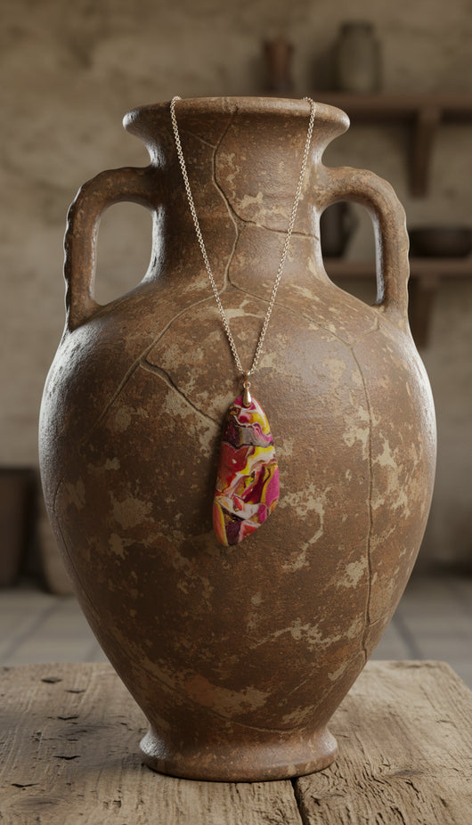 Streaks of crimson, coral, and golden yellow Necklace