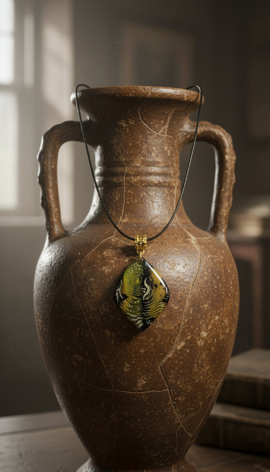 Layered waves of olive, moss, and antique gold on black Necklace