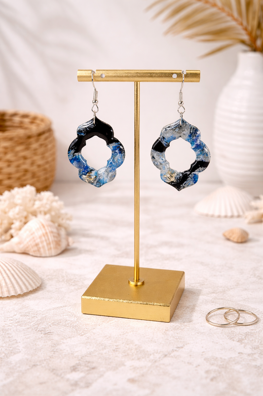 Deep blue, soft white, and inky black with tiny turtles Earrings