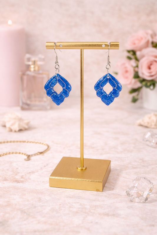 Vibrant blue traced with silver shimmering lines Earrings