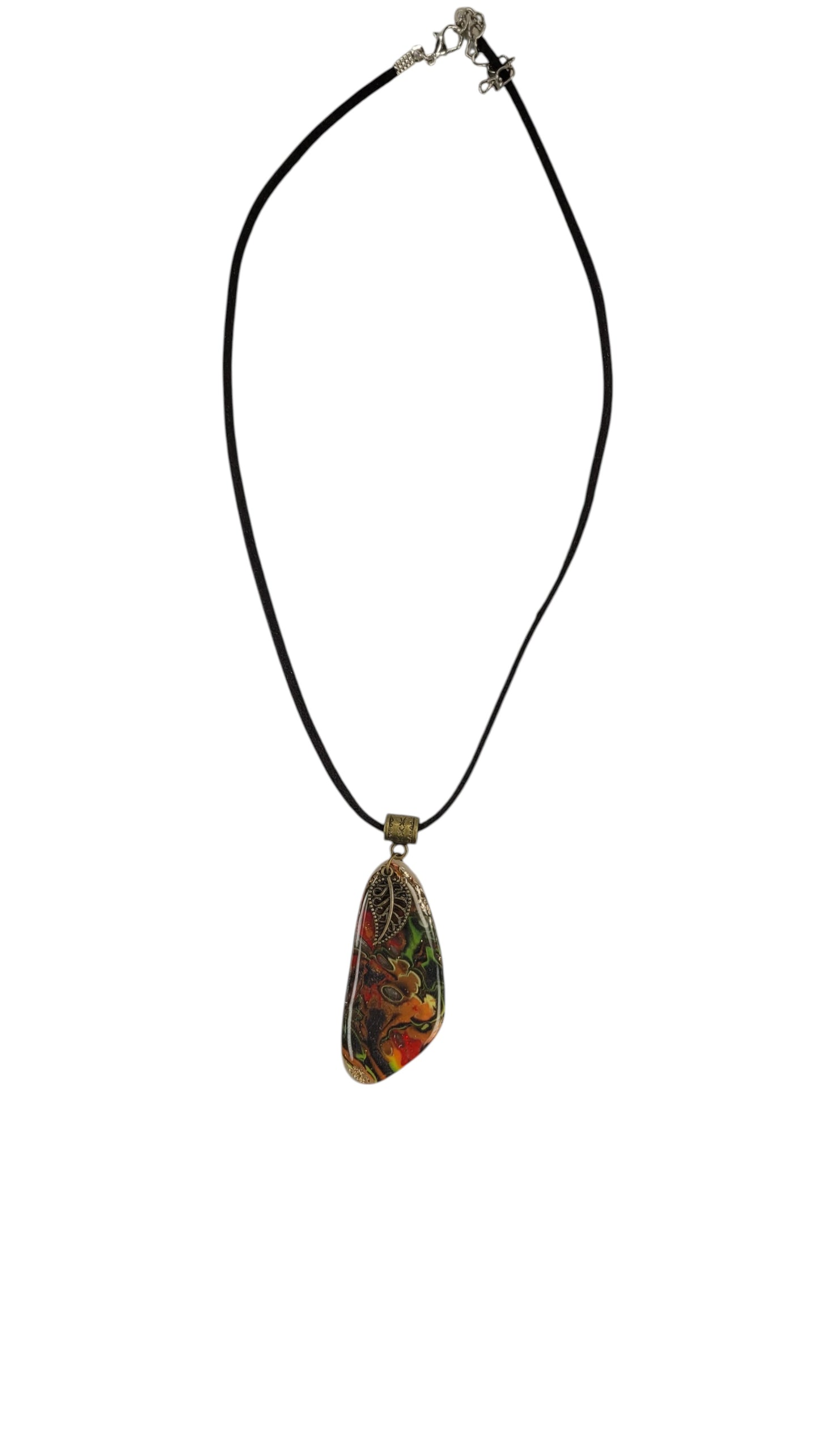 Swirling colors Necklace with leaf charm