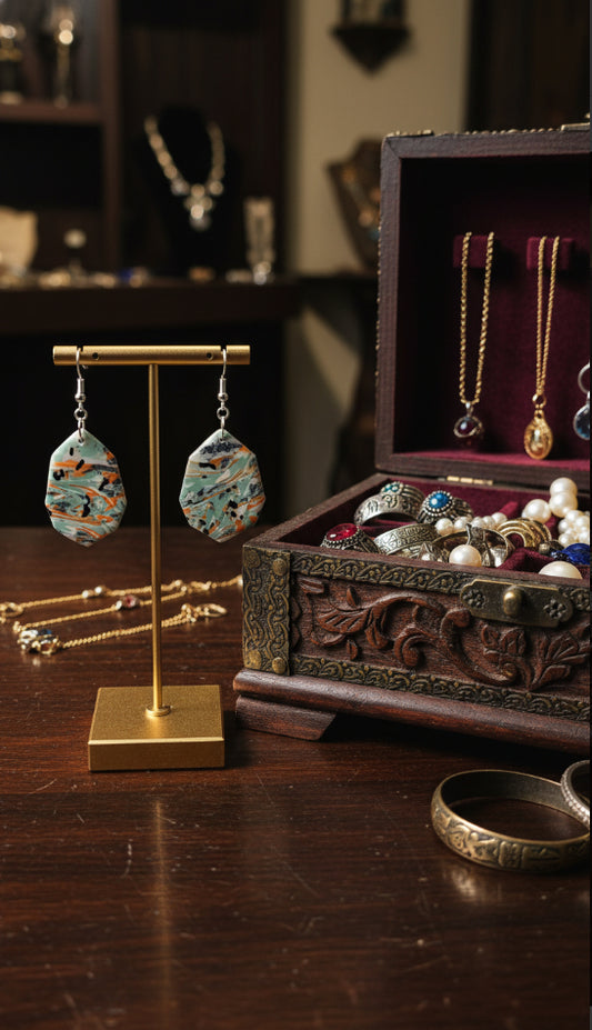 Organic, irregular shape with retro colors and modern feel Earrings