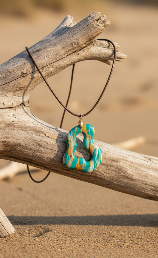 Waves of turquoise and sea-green freeform Necklace