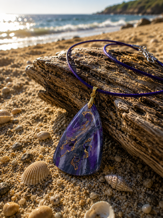 Deep violet, midnight blue, smoky gray and golden streaks Necklace