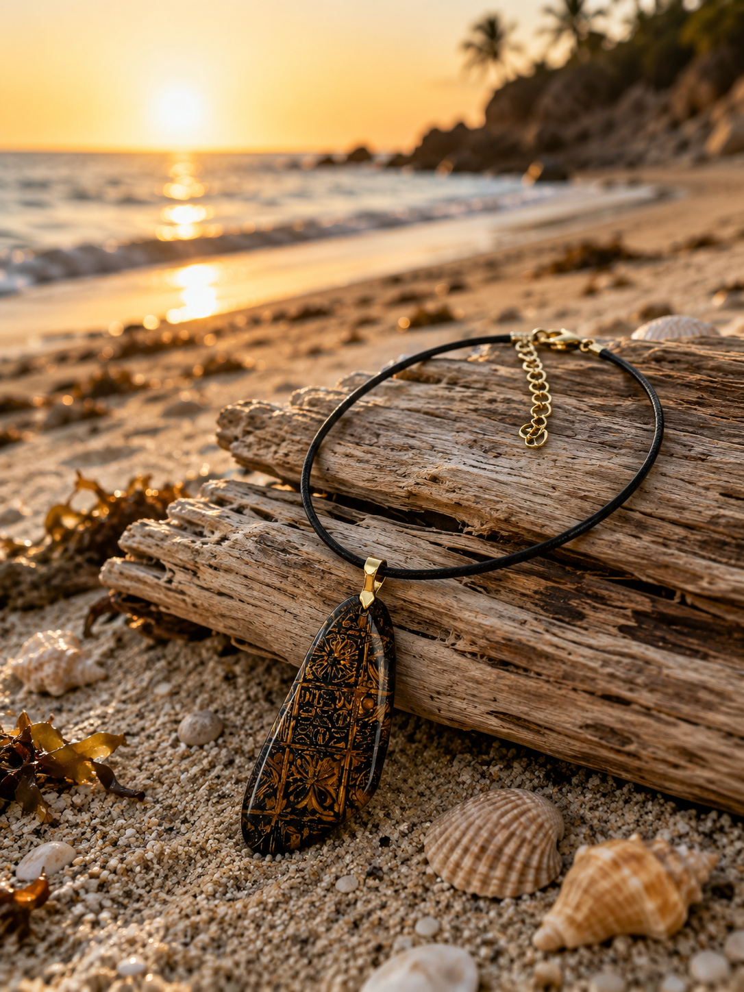 Striking pendant with intricate antique-inspired golden patterns Necklace