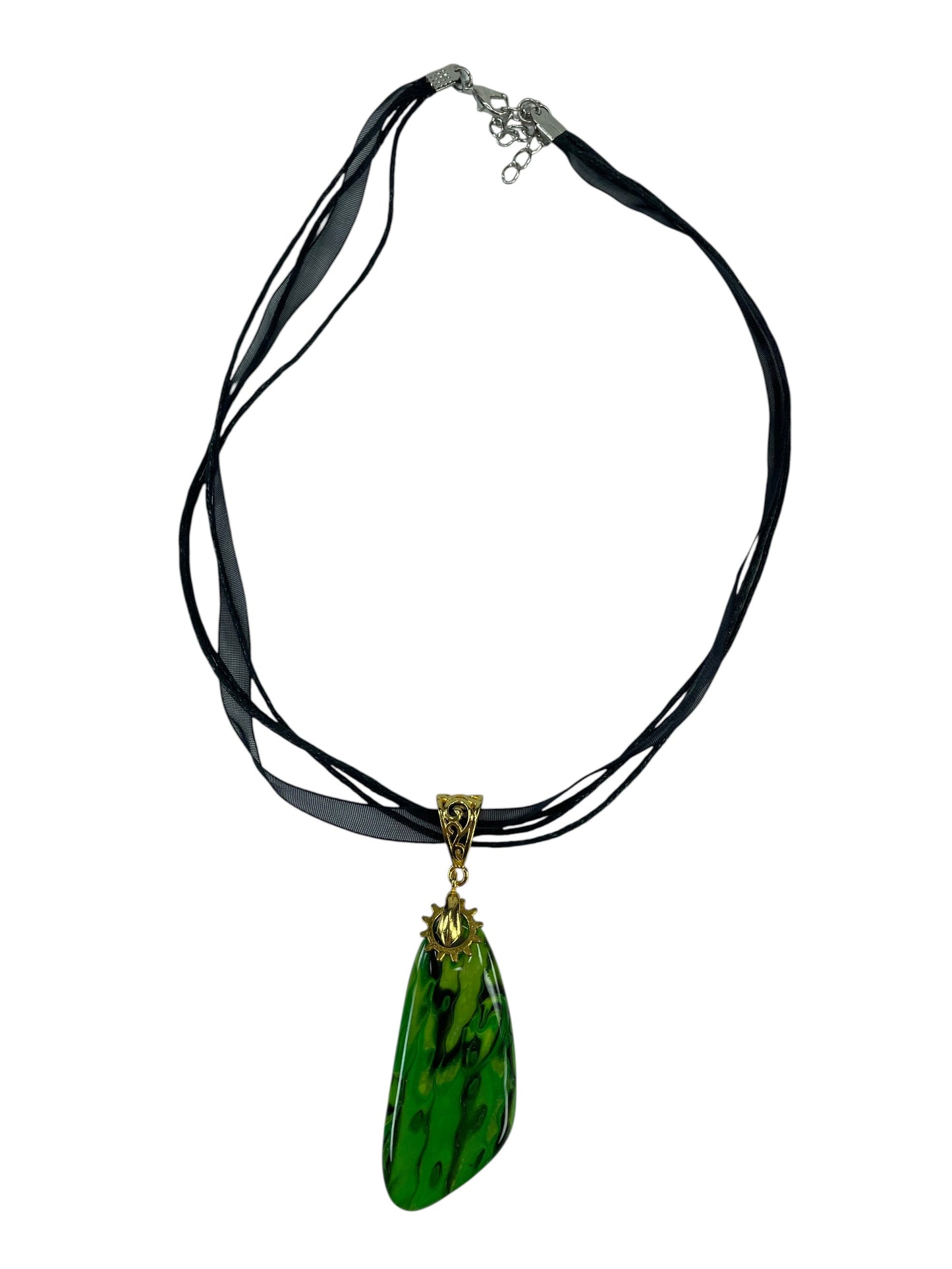 Emerald-green pendant with  gold-toned charm Necklace