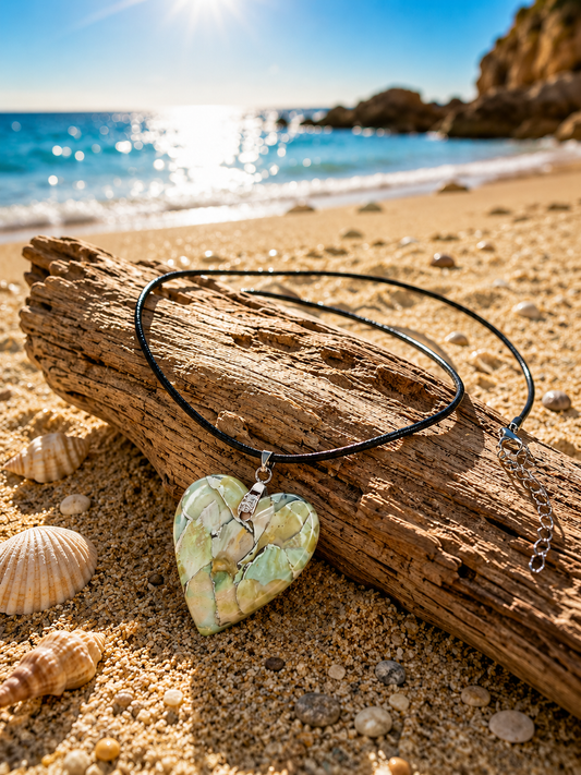 Serene heart-shaped pendant, inspired by moss-covered stone Necklace