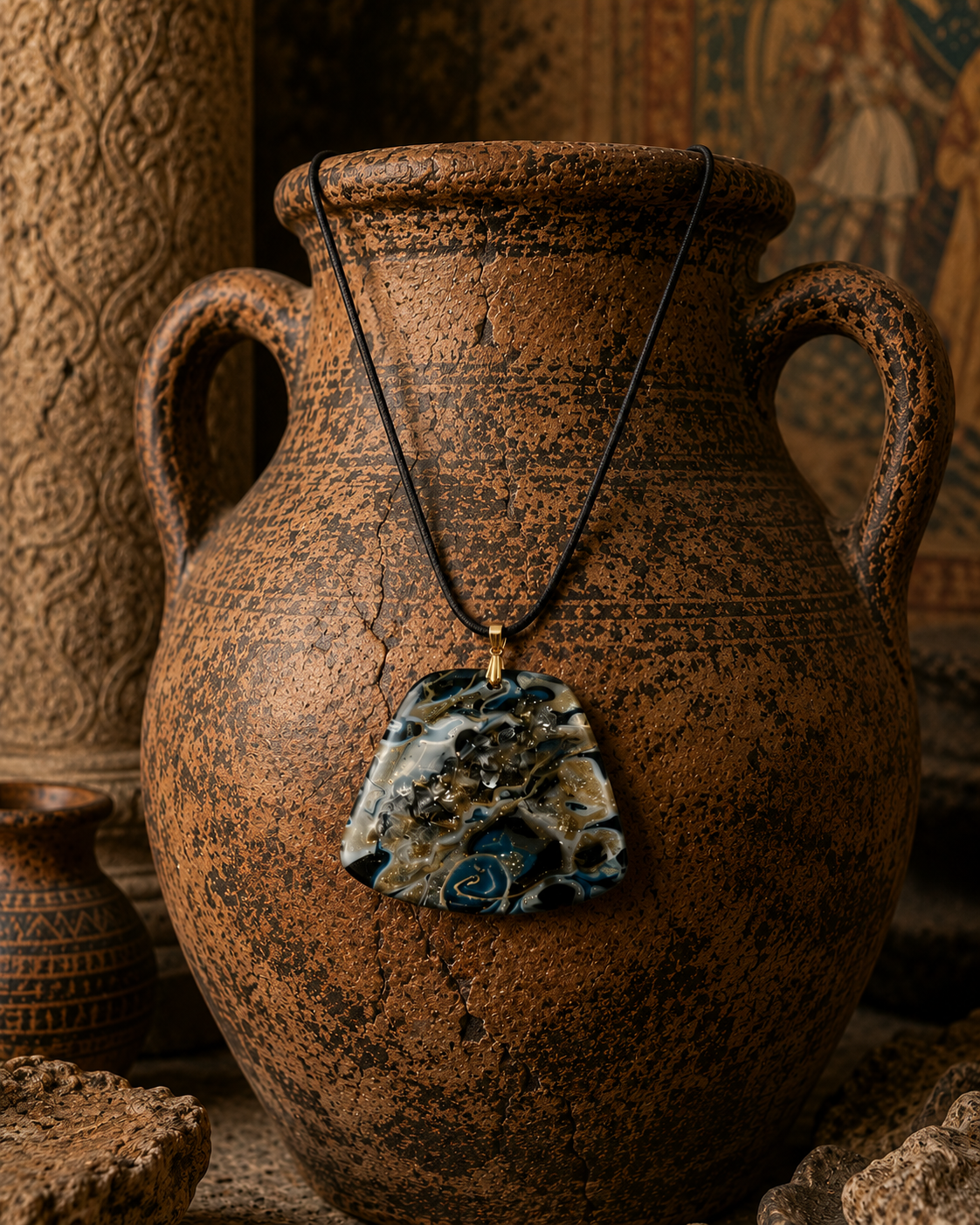 Deep teal, smoky gray, and warm ivory and shimmer Necklace