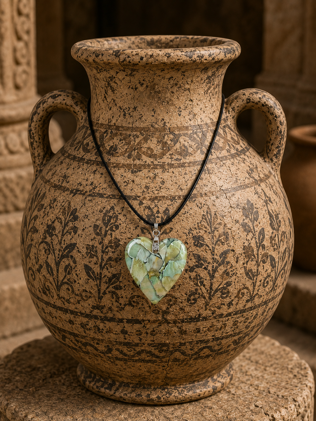 Serene heart-shaped pendant, inspired by moss-covered stone Necklace