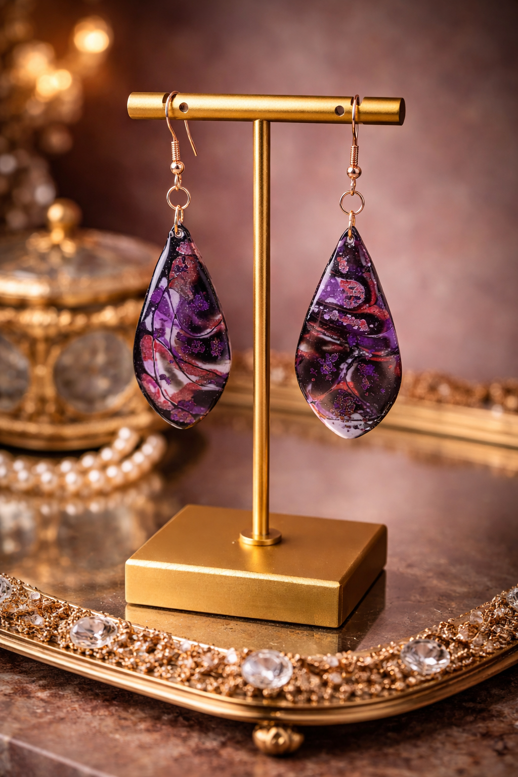 Shimmer and  glimmer with rich swirls of violet and rose Earrings