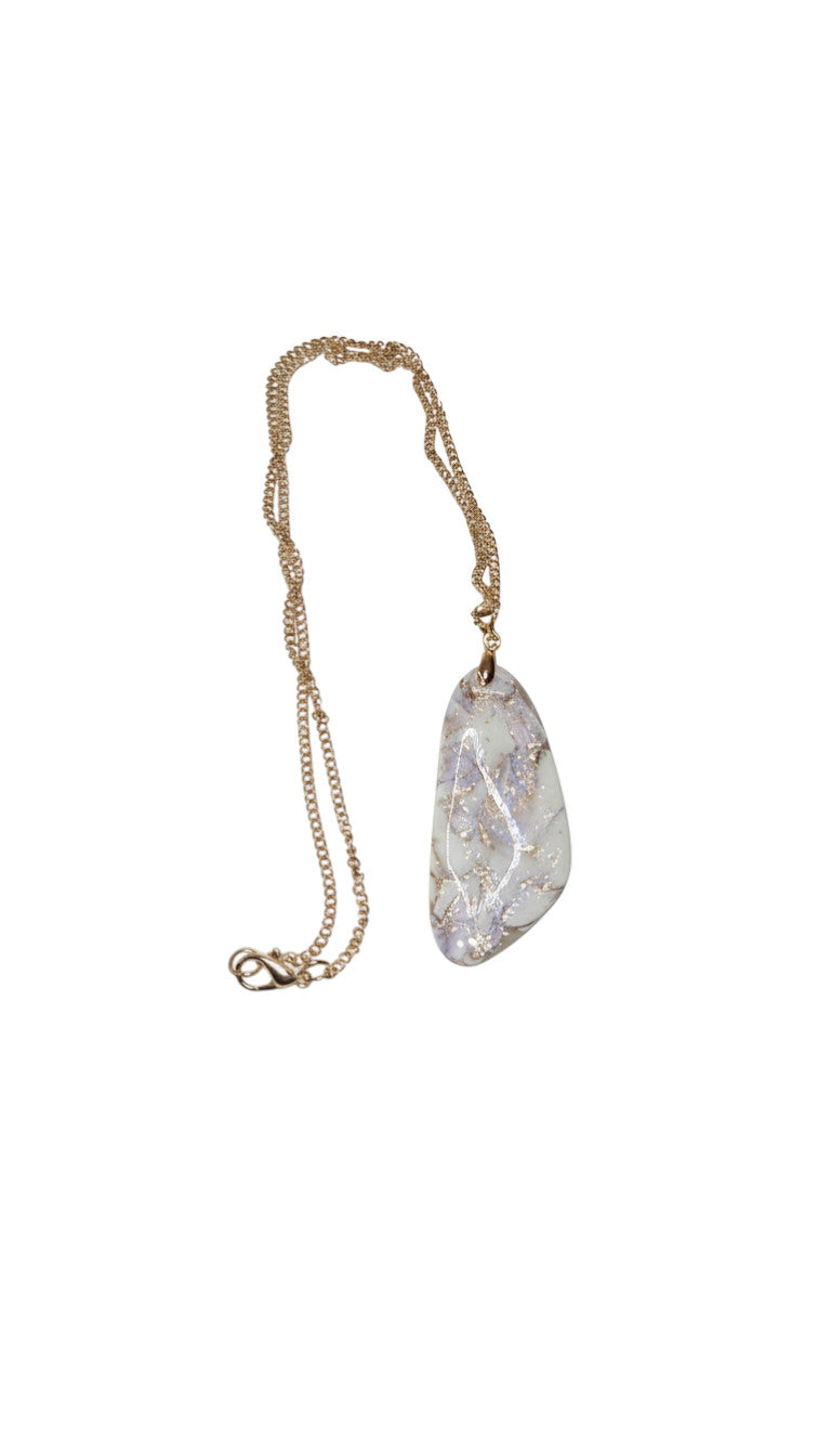 Very light violet and white with gold Necklace