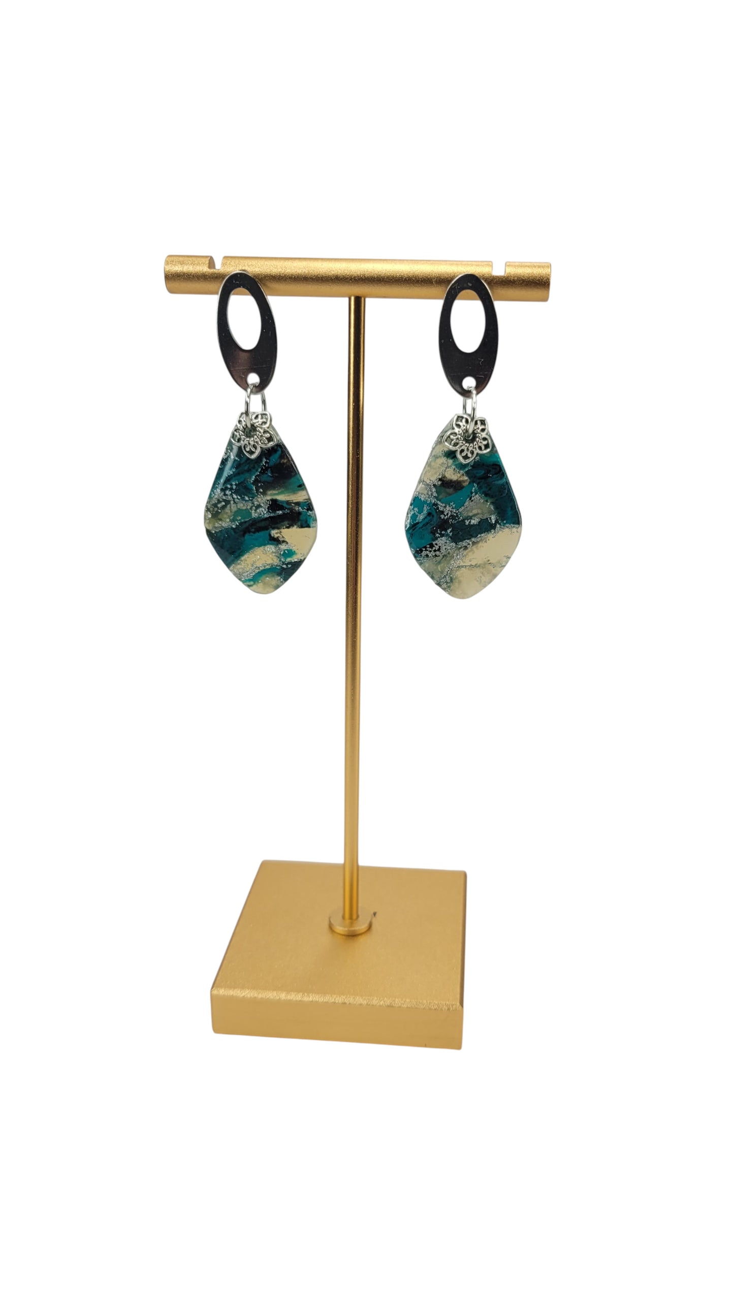 Small teardrop Earrings with silver oval stud post