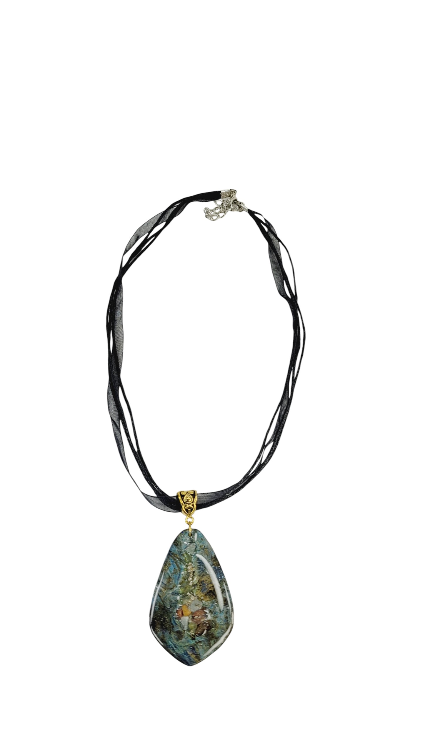 Layered tones of muted teal, mossy green and natural crystals  Necklace