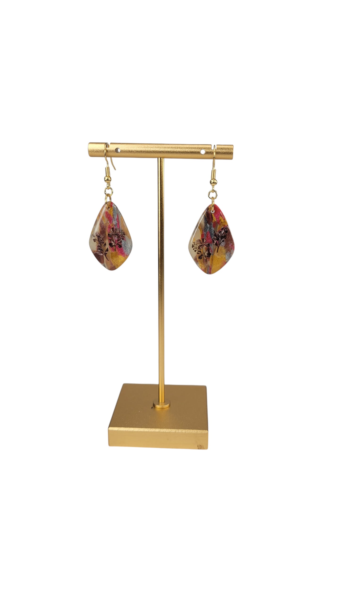 Warm gold, soft blush with  silhouettes of tiny blooms Earrings