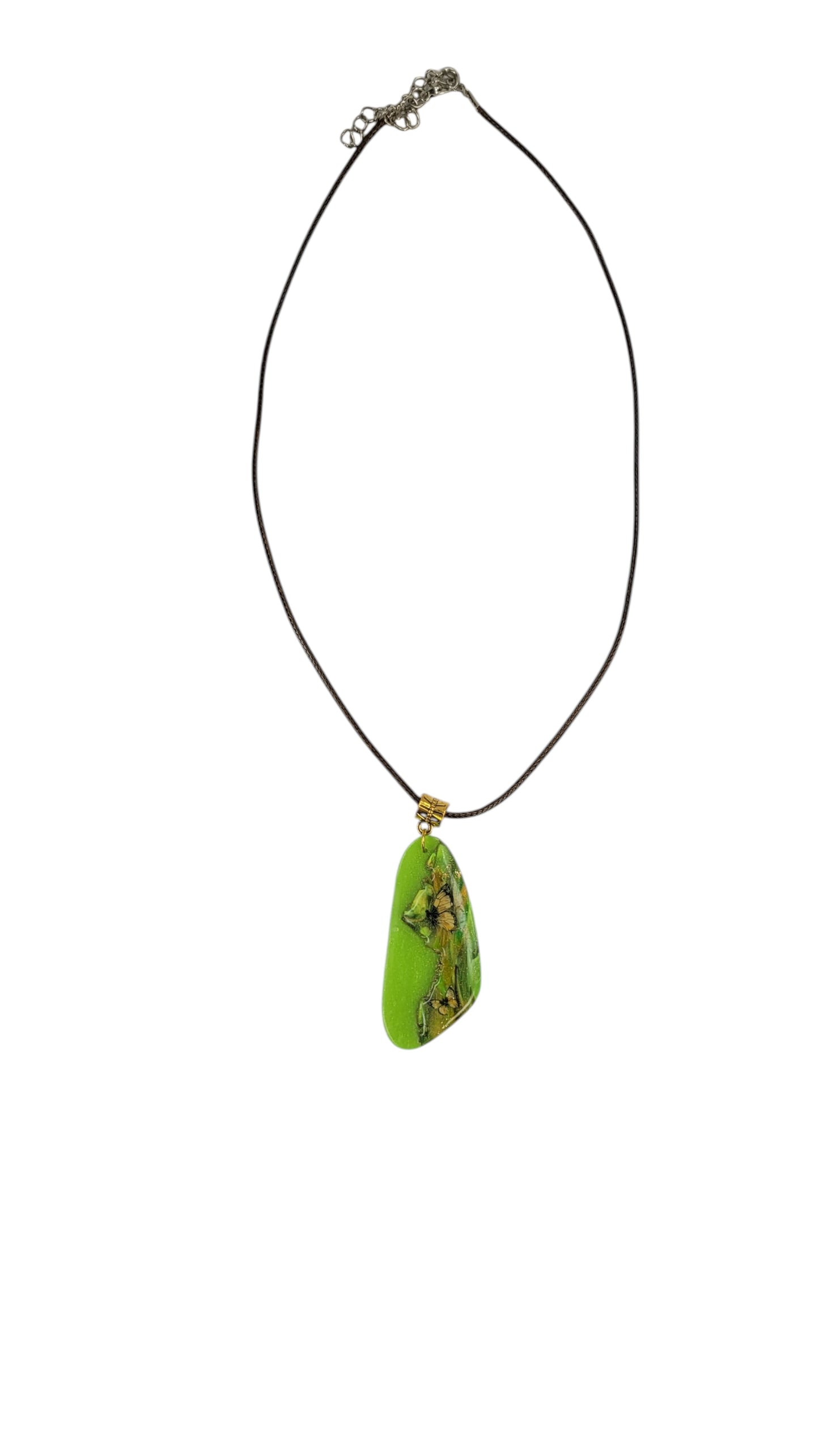 Lime-green pendant layered with accent butterflies Necklace