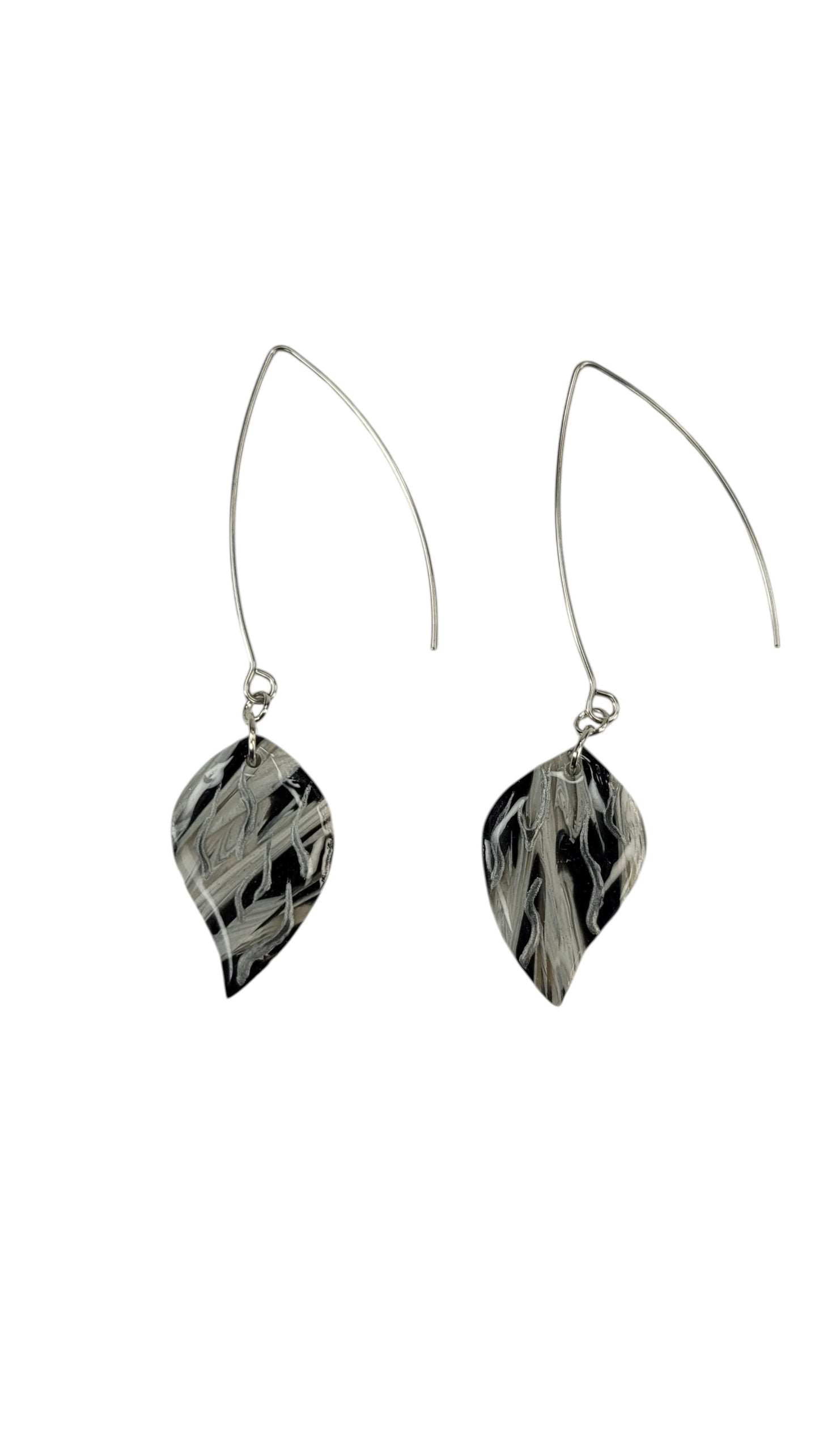 Leaf silhouette on long silver-tone ear wire Earrings
