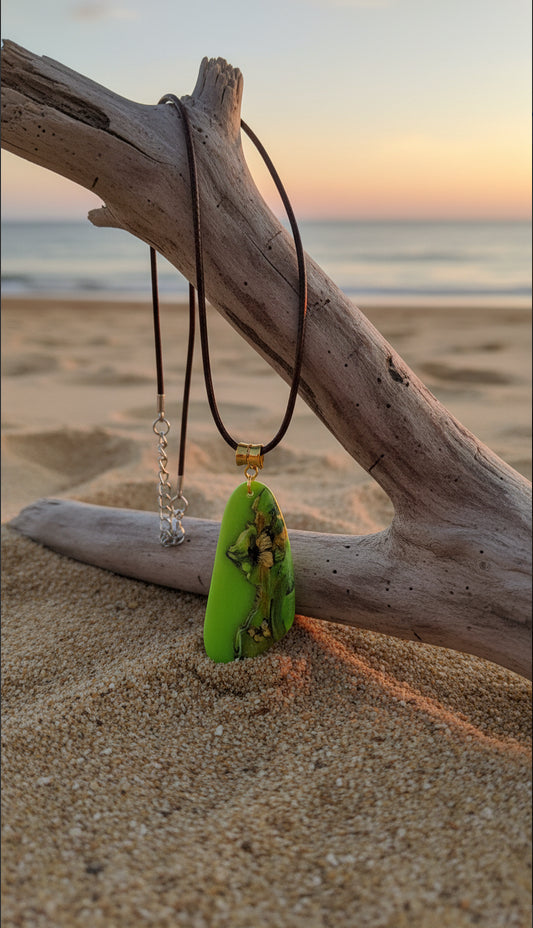 Lime-green pendant layered with accent butterflies Necklace