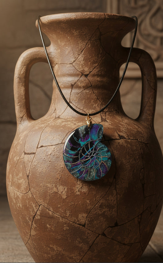 Graceful spiral faux shell with deep ocean hues Necklace