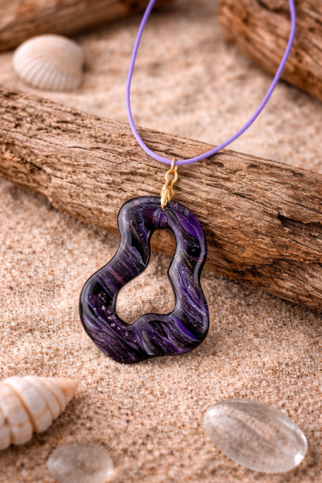 Deep violet and soft black DOUBLE-sided Necklace