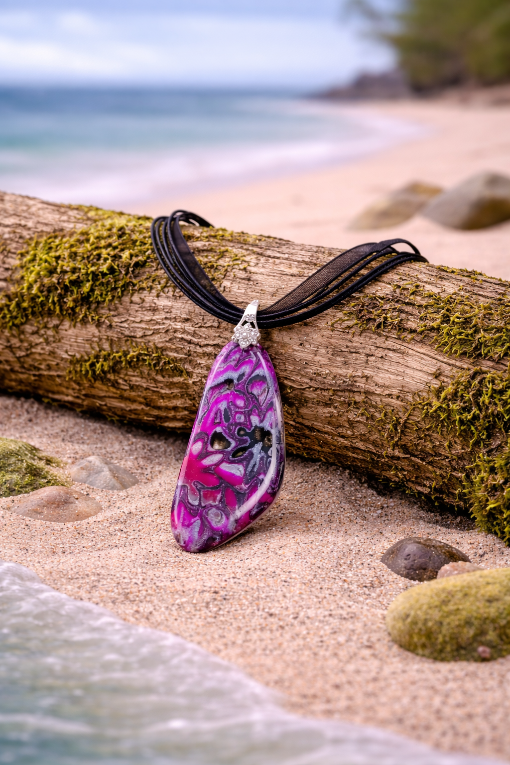 Shades of magenta, pink, black, and white Necklace