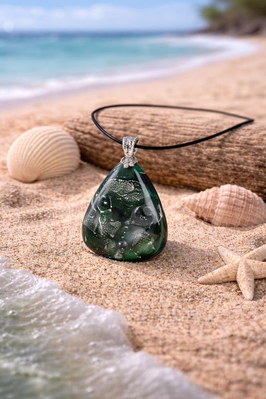Deep emerald tone with touches of silver Necklace