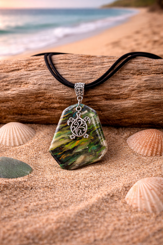 Deep green, olive, charcoal, and subtle golden with charm Necklace