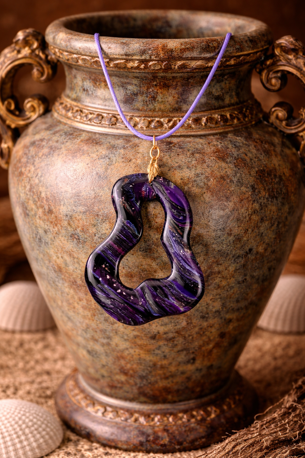 Deep violet and soft black DOUBLE-sided Necklace
