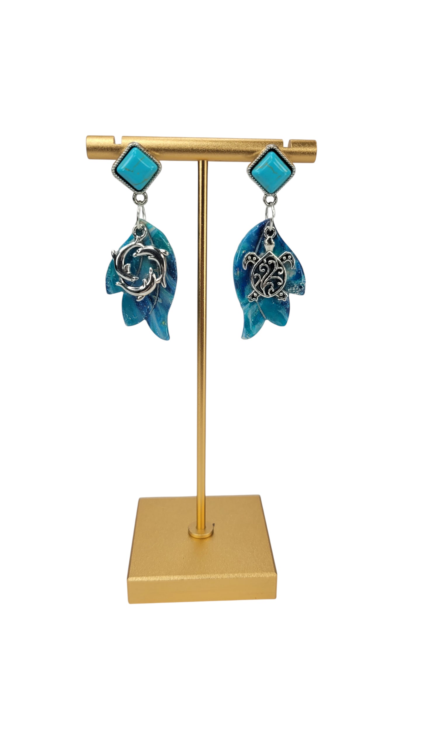 Soft Earrings with turquoise stud and mismatched cute charms