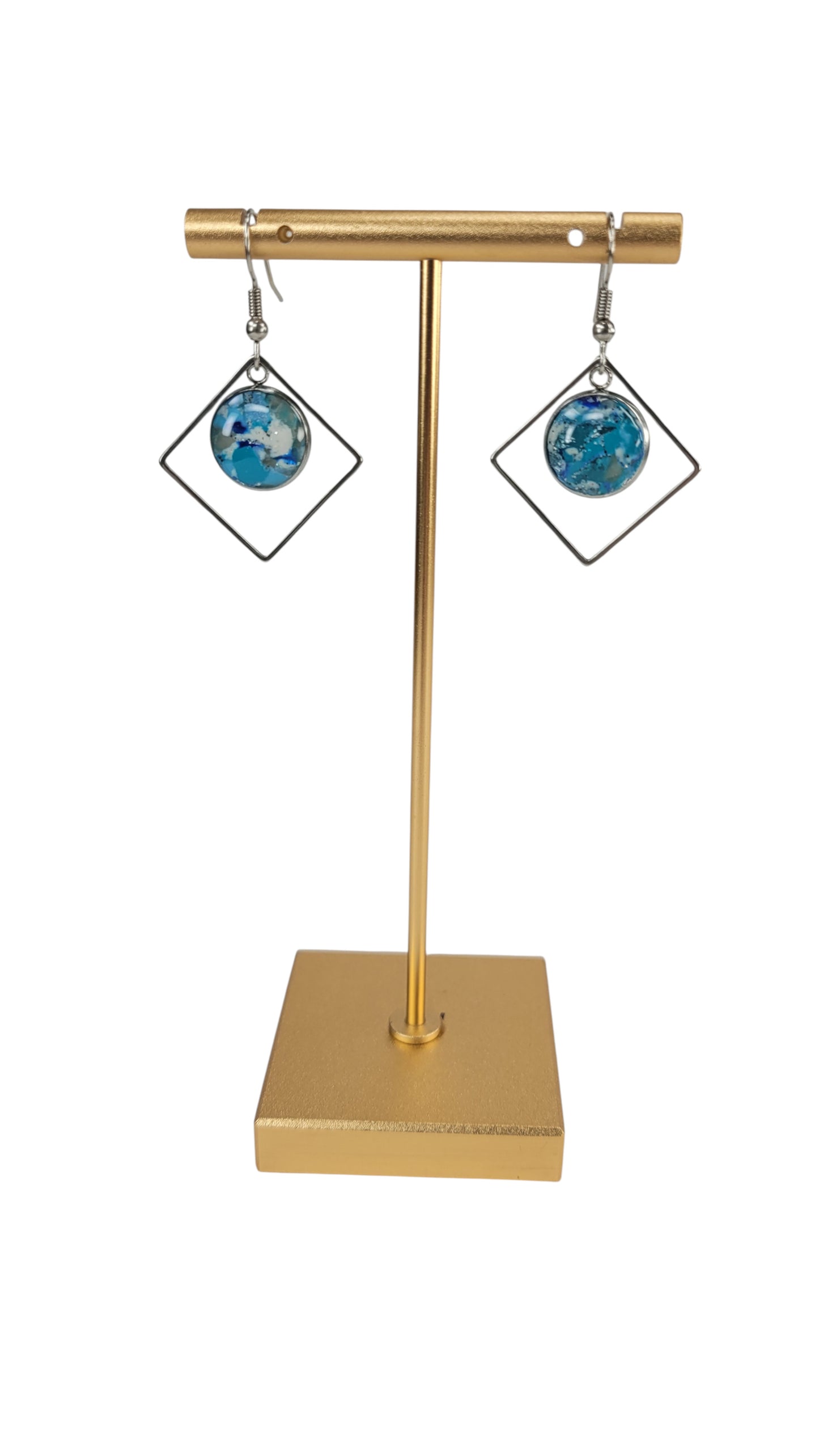 Tiny oceans with open square shape around Earrings