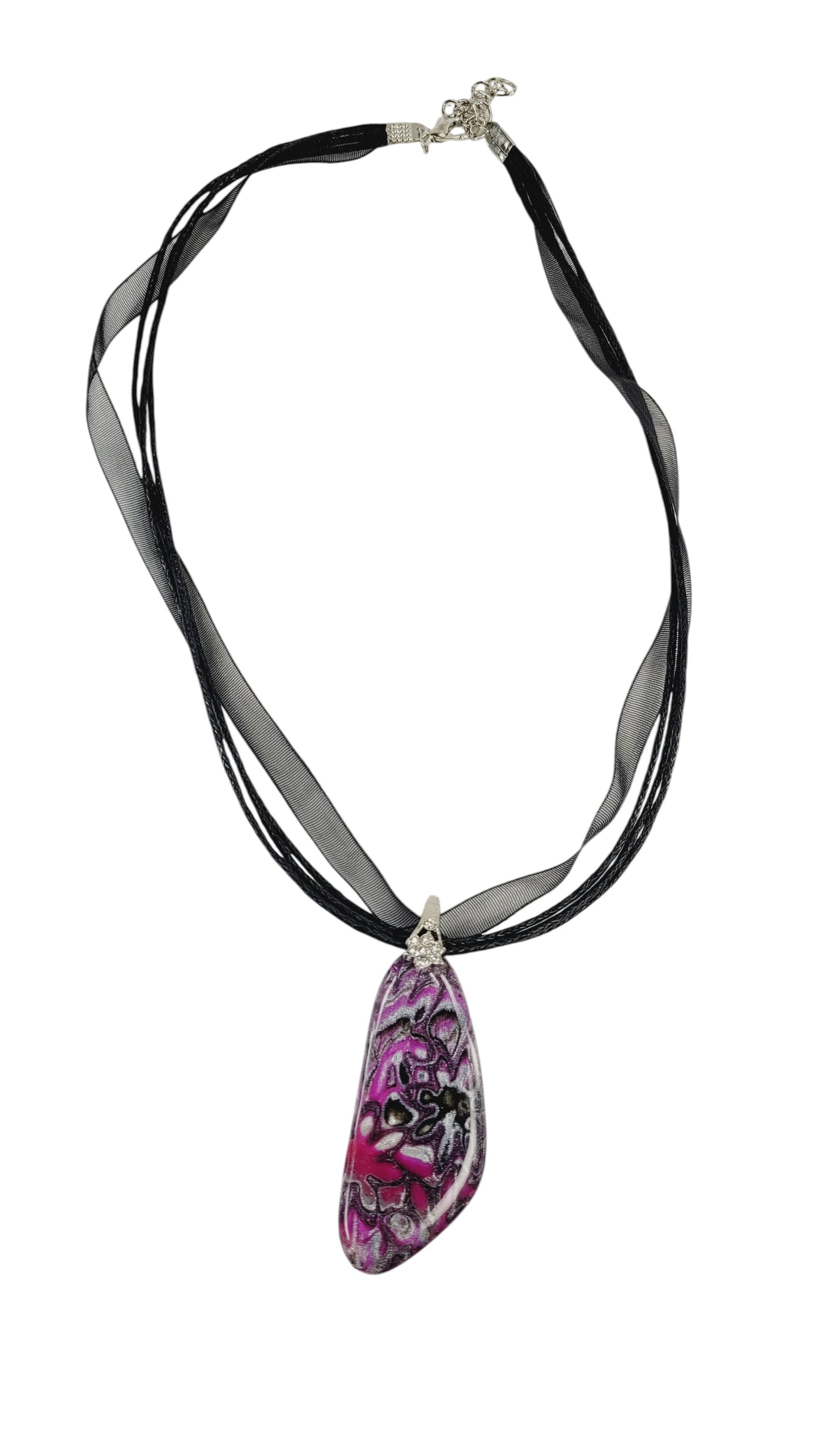 Shades of magenta, pink, black, and white Necklace