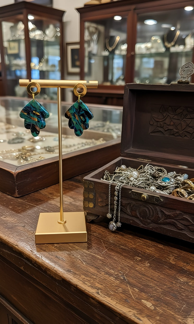 Dark green Earrings with golden posts
