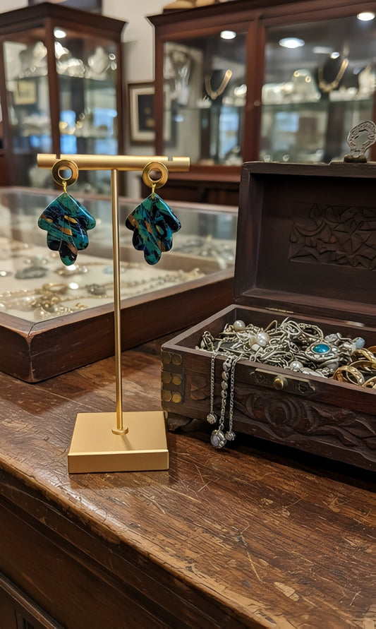 Dark green Earrings with golden posts