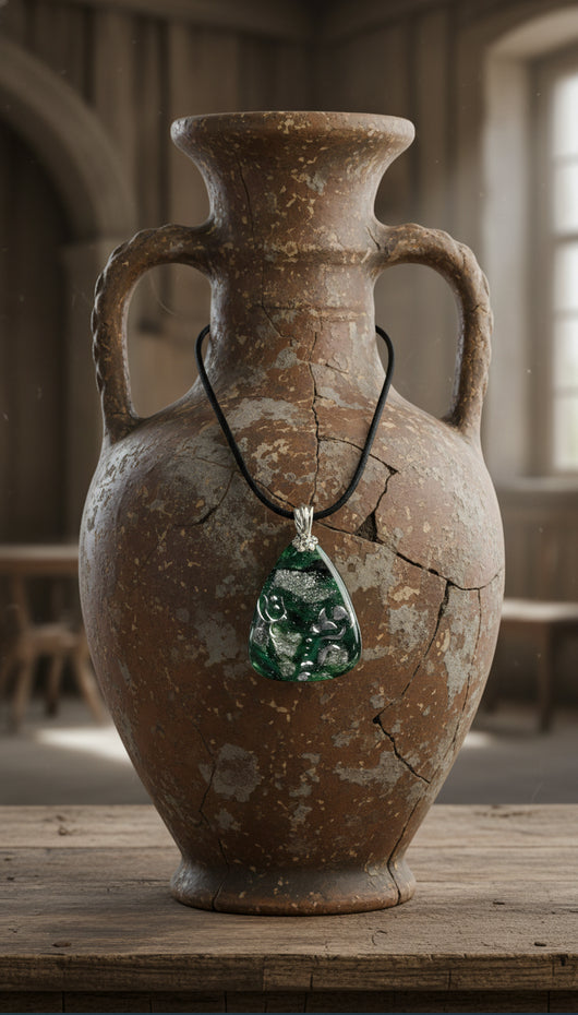 Deep emerald tone with touches of silver Necklace