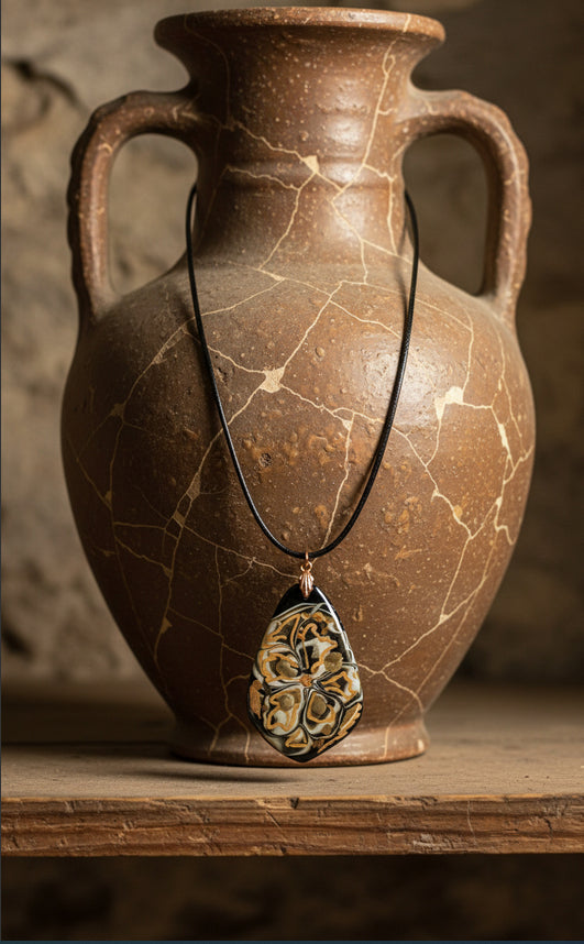 Intricate floral design copper tones delicate petals Necklace