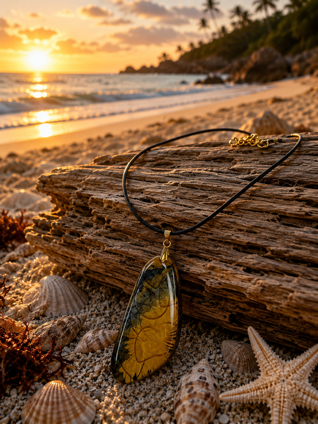 Golden amber tones blended with deep olive, smoky charcoal Necklace