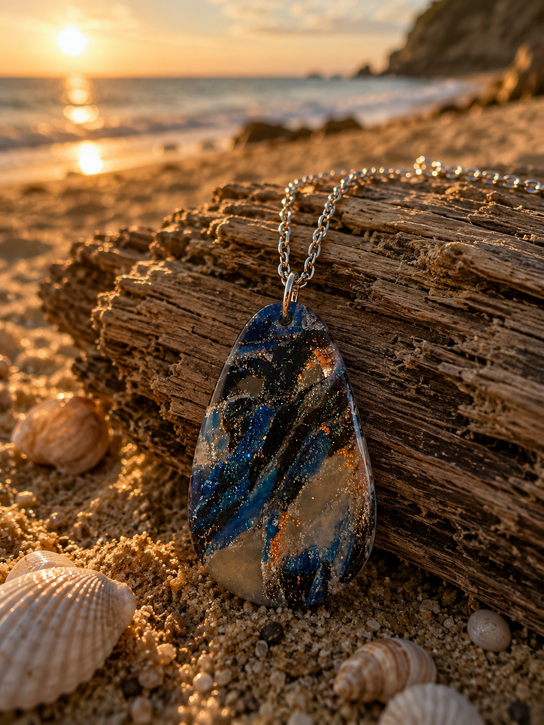 Deep midnight blue, smoky charcoal, soft silver-gray Necklace