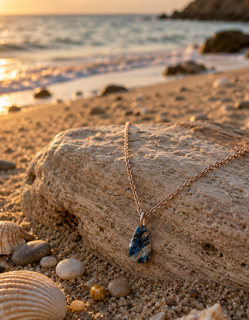 Deep midnight blue, smoky charcoal, soft silver-gray Necklace