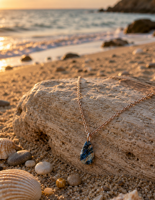 Deep midnight blue, smoky charcoal, soft silver-gray Necklace
