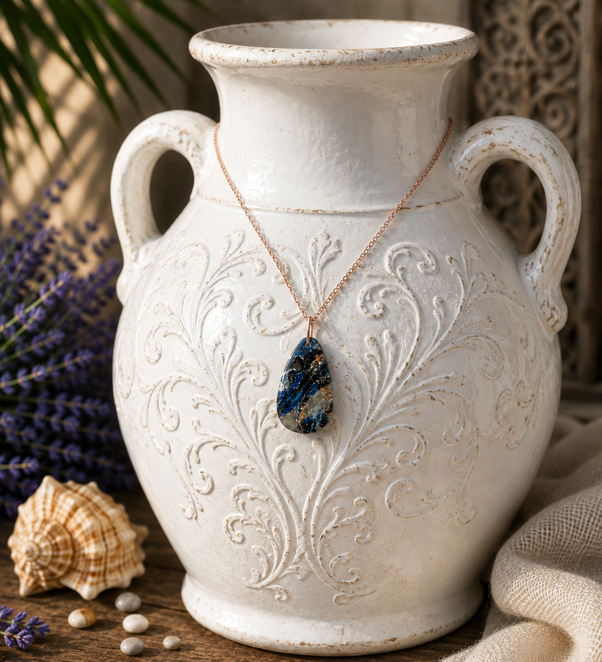 Deep midnight blue, smoky charcoal, soft silver-gray Necklace