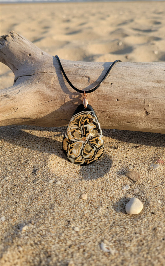 Intricate floral design copper tones delicate petals Necklace