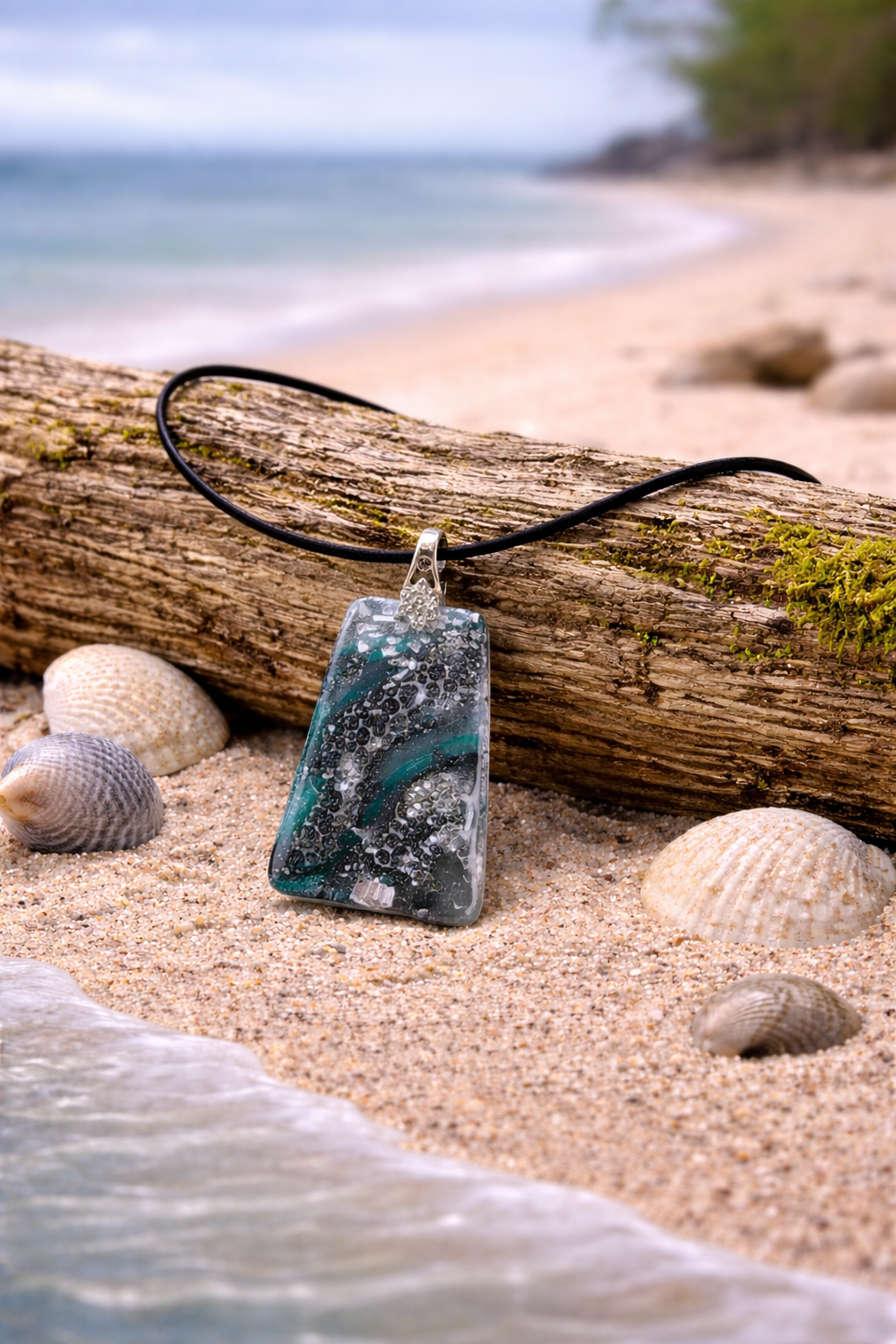 Unique textured green, black, and silver statement Necklace