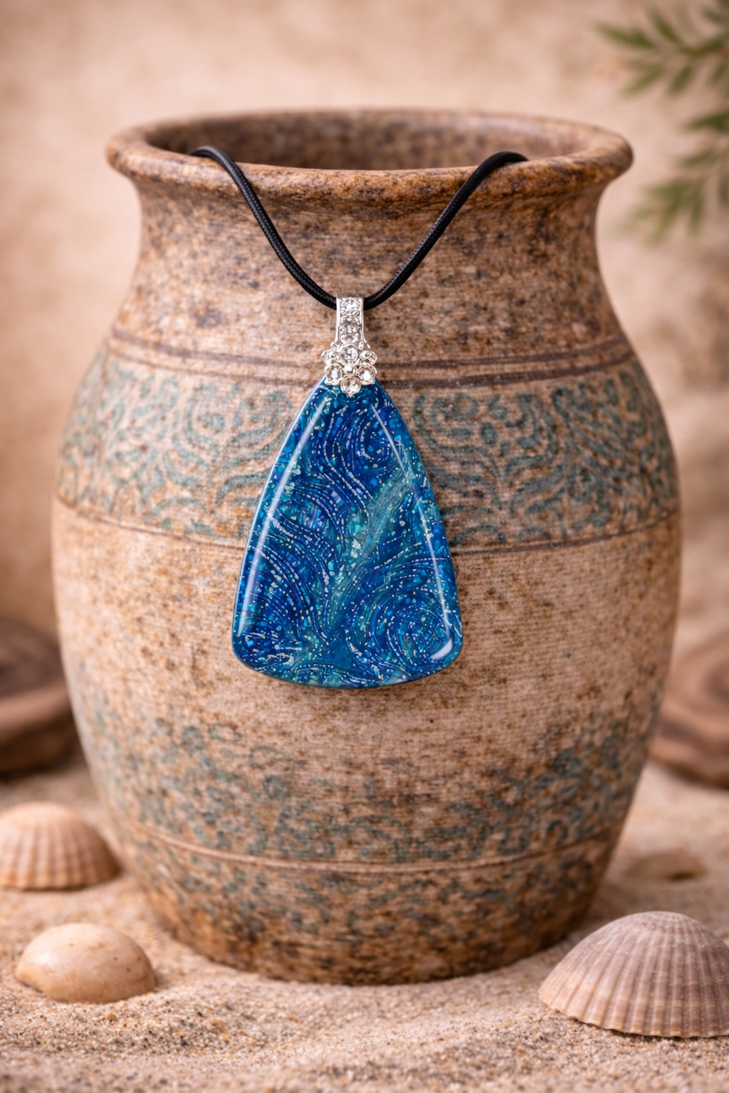 Blue pendant with delicate, flowing pattern Necklace