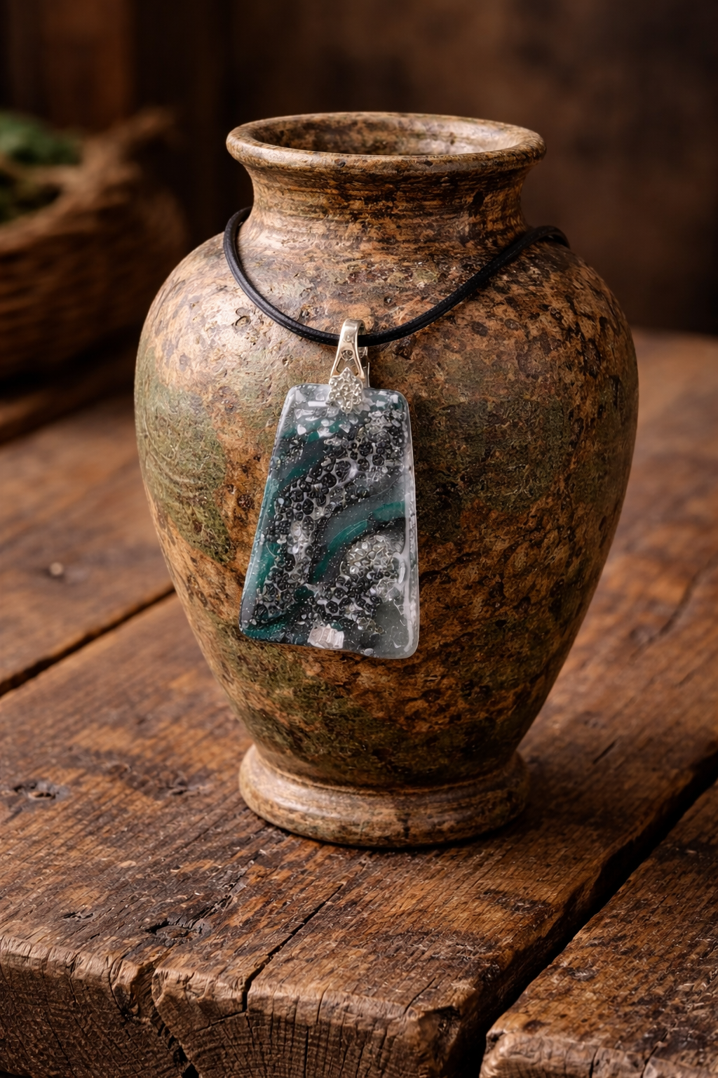 Unique textured green, black, and silver statement Necklace