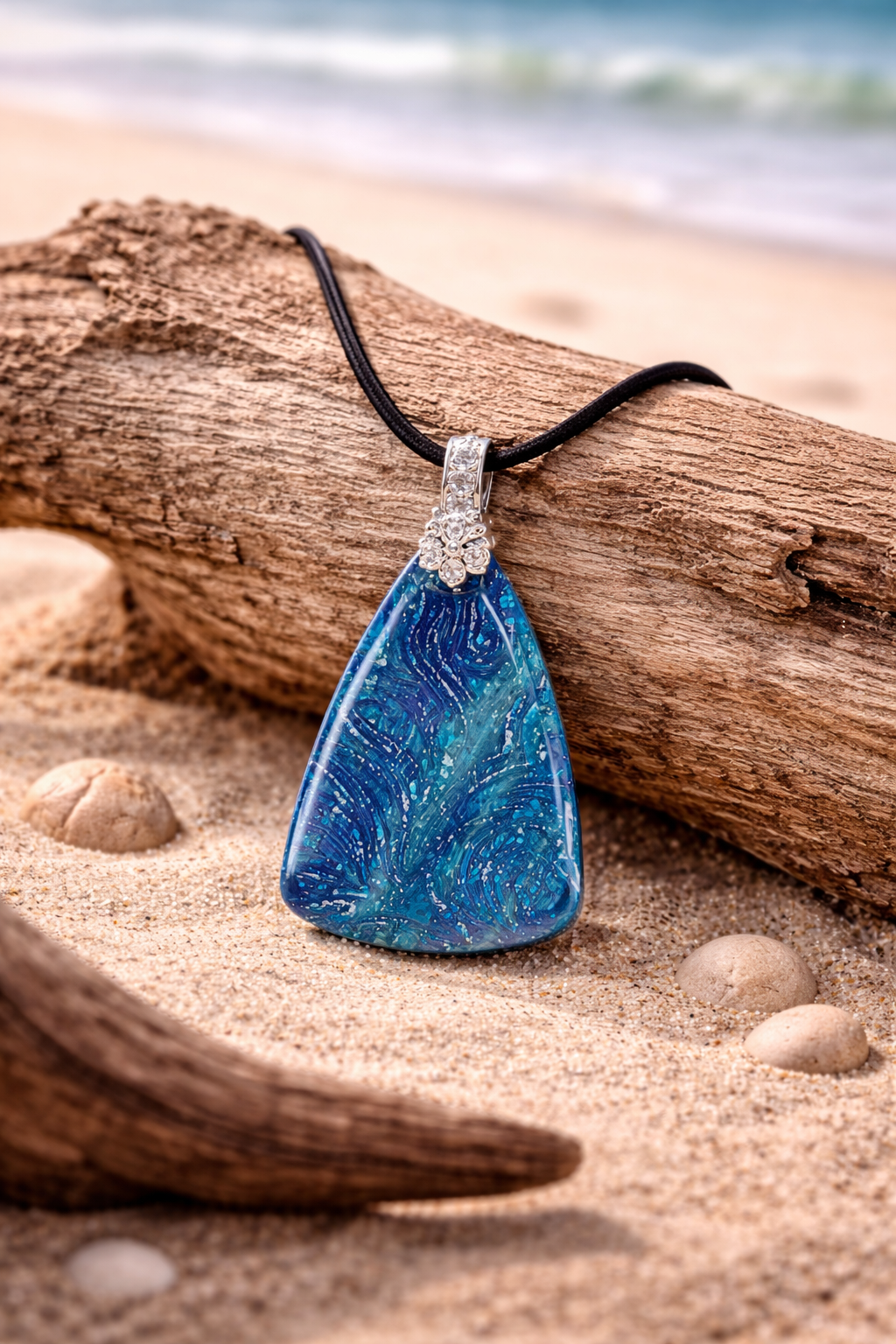 Blue pendant with delicate, flowing pattern Necklace