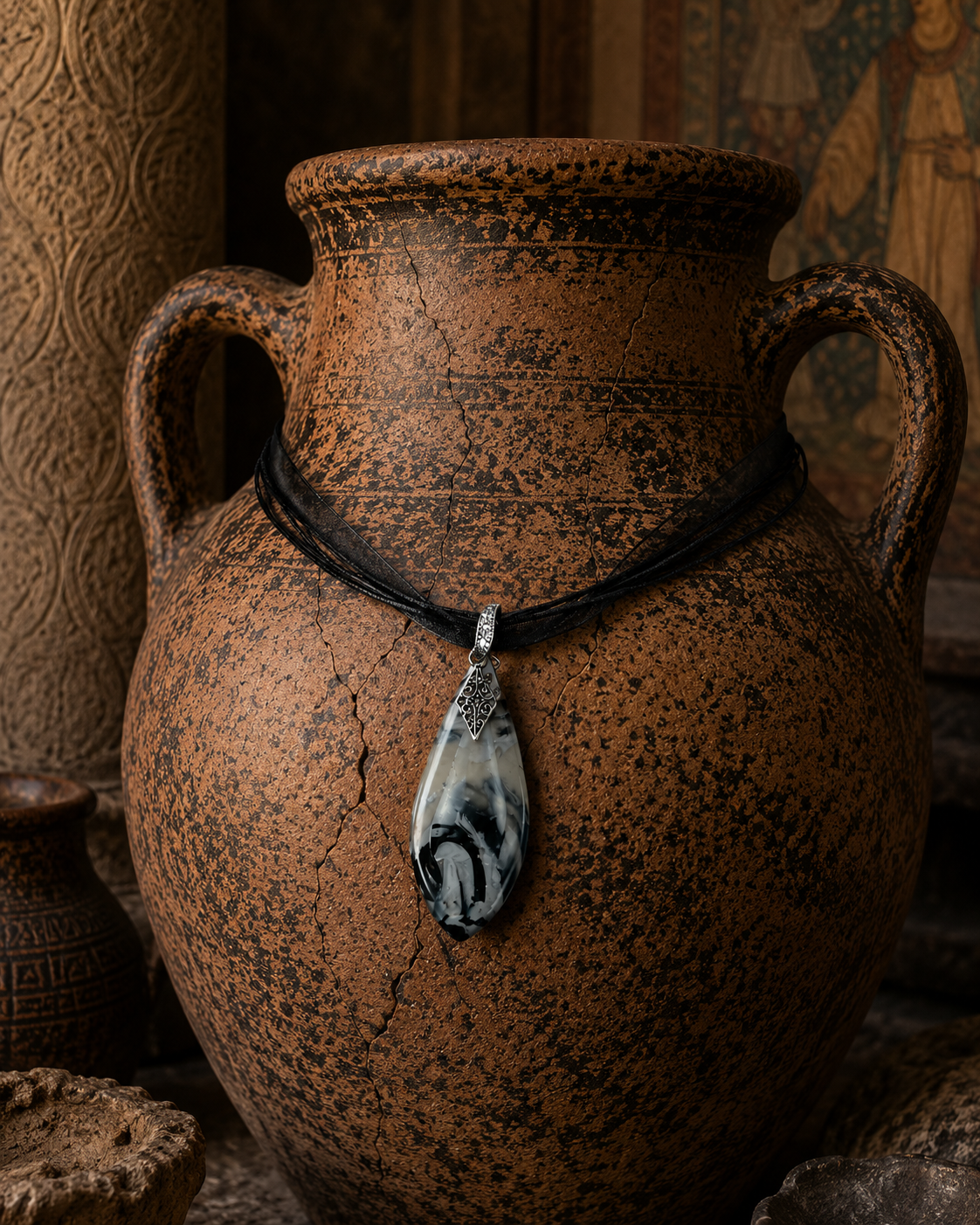 Soft gray, charcoal, and translucent pendant with cute charm Necklace