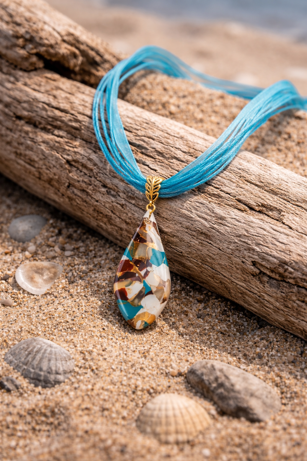Mosaic of earthy tones DOUBLE sided Necklace