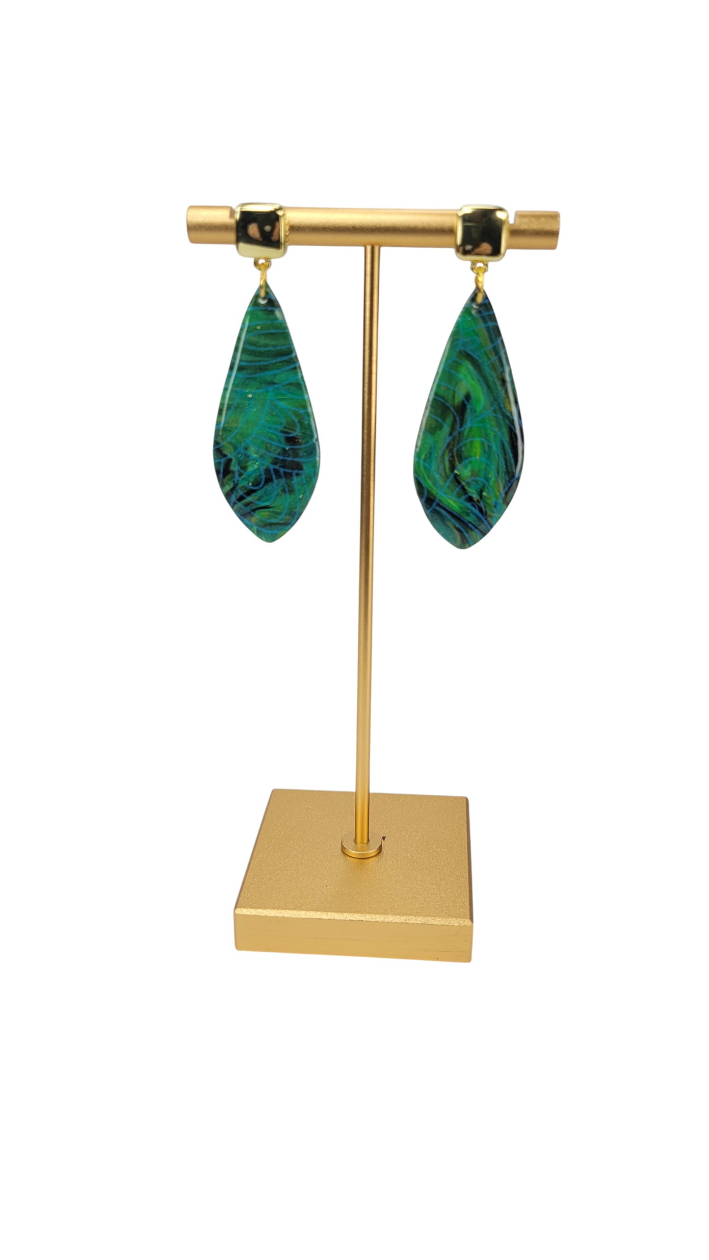 Elongated teardrop Earrings on golden posts