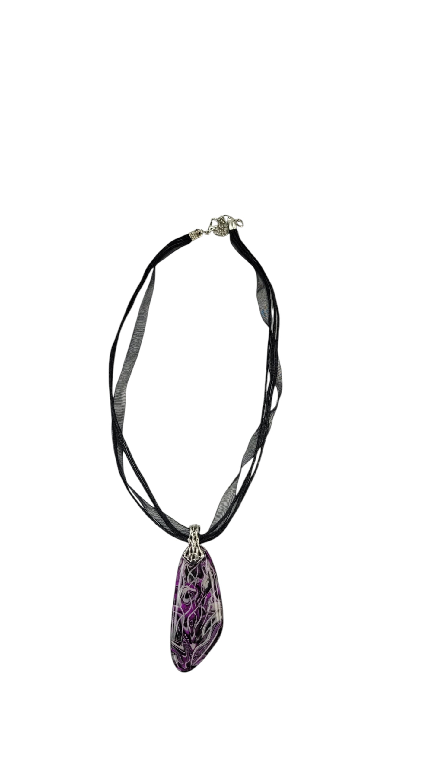 Deep violet, plum and silver on black Necklace