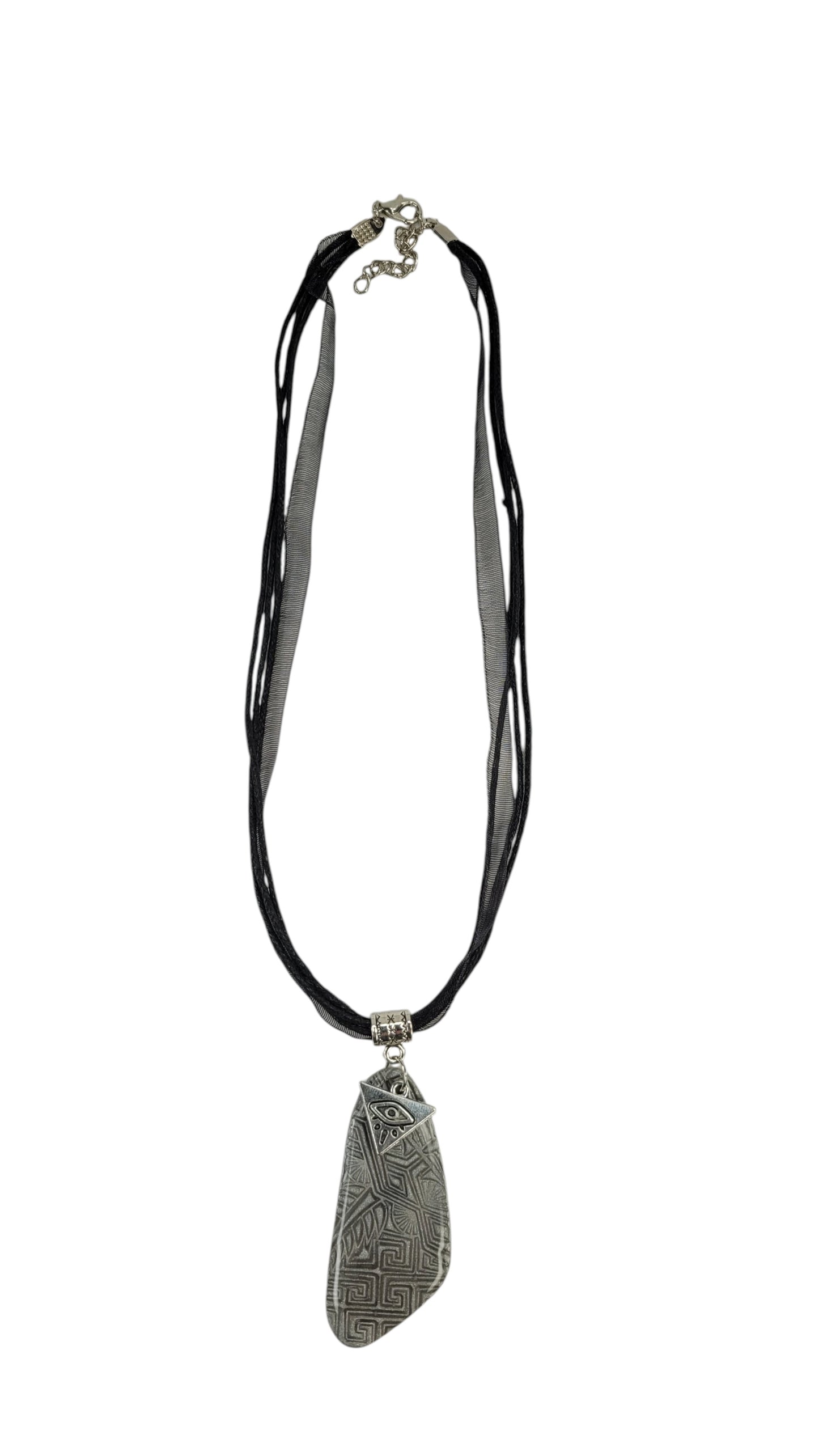 Silver-tone pendant with geometric pattern Necklace