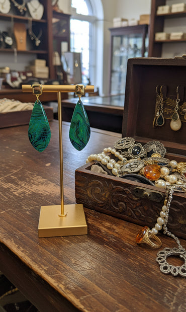Elongated teardrop Earrings on golden posts